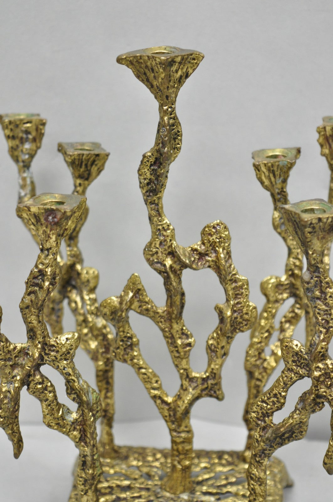 Vintage Mid Century Modern Brutalist Brass Judaica Candelabra by Wainberg