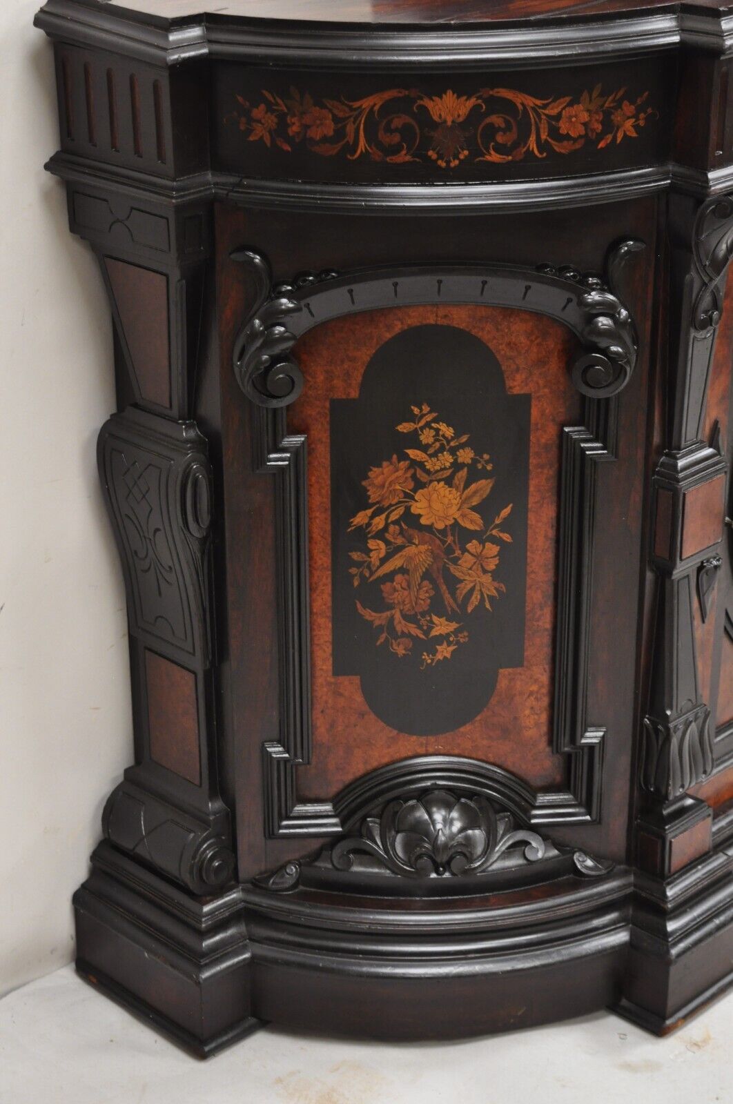 Victorian Ebonized Rosewood Figural Carved Parlor Cabinet attr. Pottier & Stymus