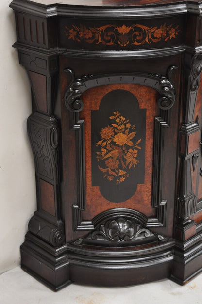 Victorian Ebonized Rosewood Figural Carved Parlor Cabinet attr. Pottier & Stymus