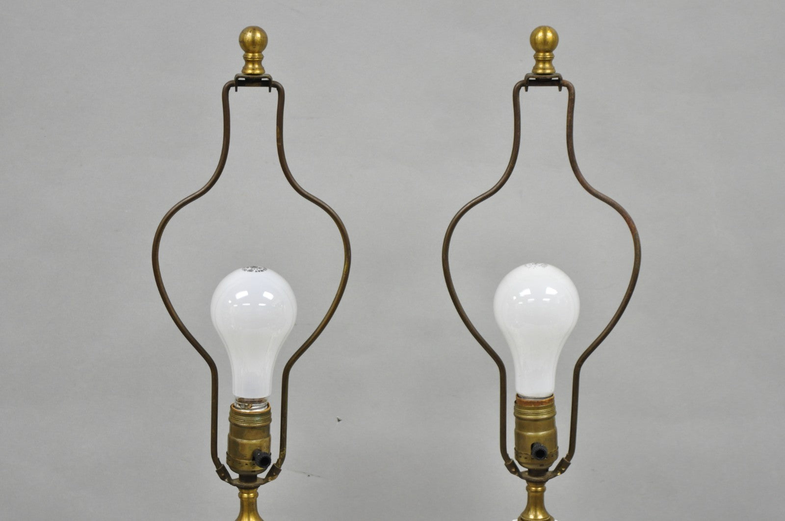 Vintage French Louis XV White Porcelain Ginger Jar Gold Flower Table Lamps Pair