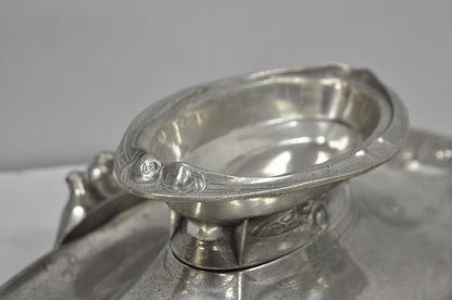 Antique Kayserzinn 4640 German Art Nouveau Pewter Metal Serving Platter w Birds