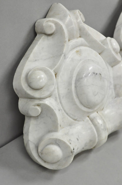 Antique Neoclassical Carved Marble Mantel Keystone Architectural Element - Pair