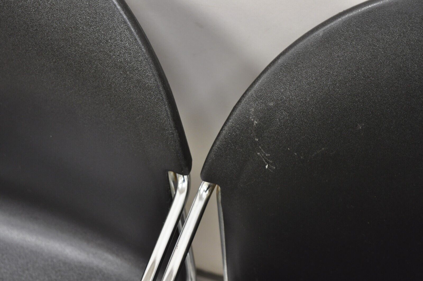 Steelcase Tom Grasman Chrome Frame Black Molded Plastic Stackable Chair Set of 4