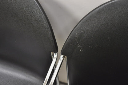 Steelcase Tom Grasman Chrome Frame Black Molded Plastic Stackable Chair Set of 4