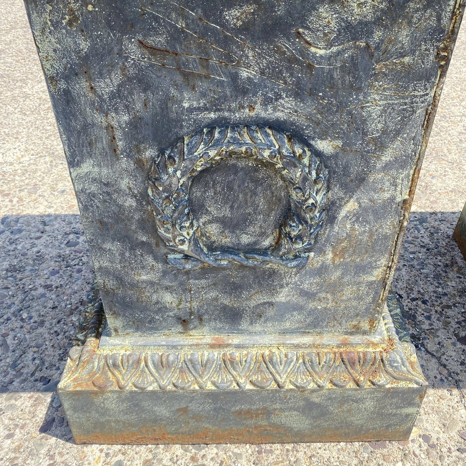 Vintage Neoclassical Cast Iron Wreath Garden Urn Planter Pedestal Base - Pair