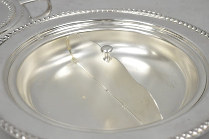 Vintage English Regency Style Round Covered Silver Plated Serving Dish w/Divider