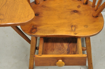 Vintage Hunt Country Furniture Pine Wood Writing Desk Windsor Chair w/ Drawer