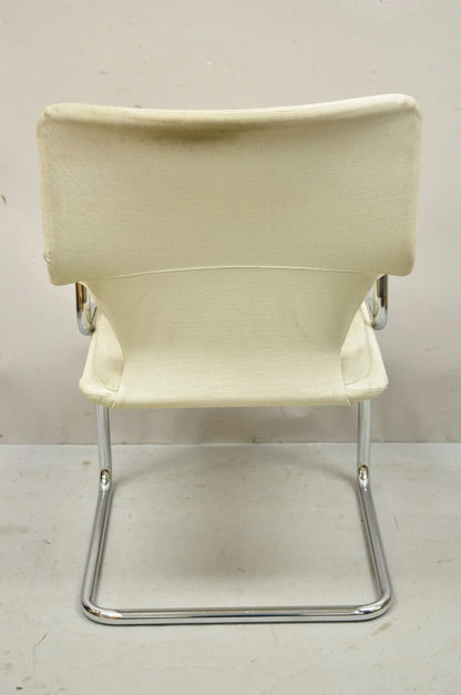 Vintage Mid Century Modern Milo Baughman Style Tubular Chrome Fabric Arm Chair