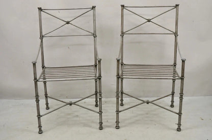 Pier 1 Medici Pewter Wrought Iron Neoclassical Style Dining Side Chairs - a Pair