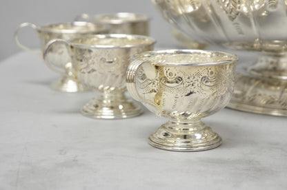 Vintage English Sheffield Kentshire Silver Plated Punch Bowl Set w 12 Footed Cup