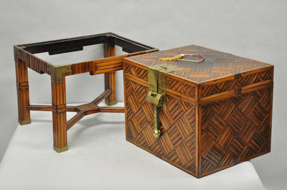 Furniture Classics Ltd Chinese Teak & Bamboo Campaign Chest Side Table on Stand