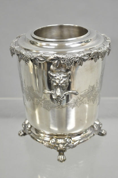 Antique English Victorian Wolf Handle Silver Plated Champagne Chiller Ice Bucket