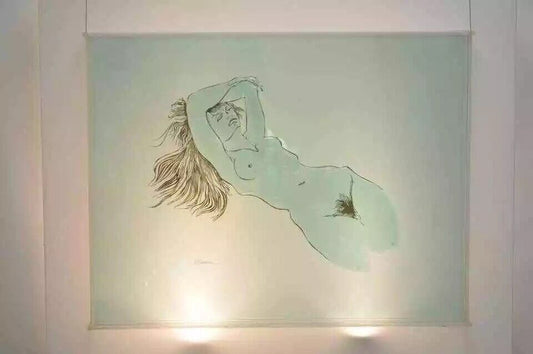 Eugene Massin Large Acrylic Lucite Nude Woman Wall Art Light Box Sculpture 45x51