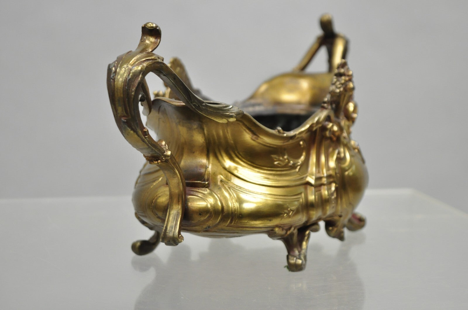 French Art Nouveau Louis XV Gold Spelter Metal Planter Jardiniere Centerpiece