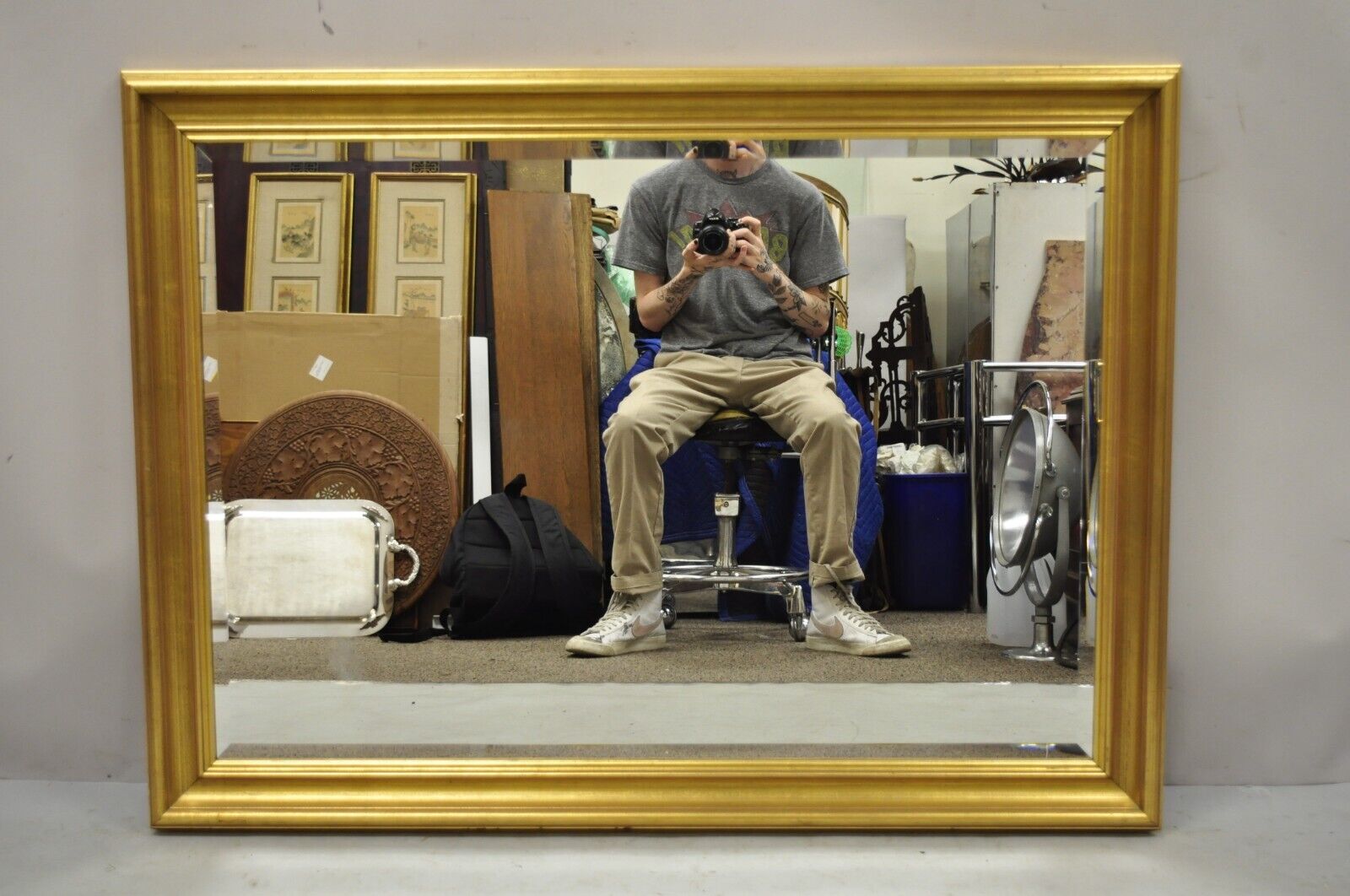Vintage French Style Wood Frame Gold Leaf 46" Wall Mirror