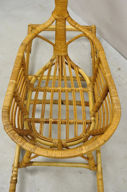 Mid Century Modern Wicker Rattan Figural Duck Rocker Bassinet Basket Crib