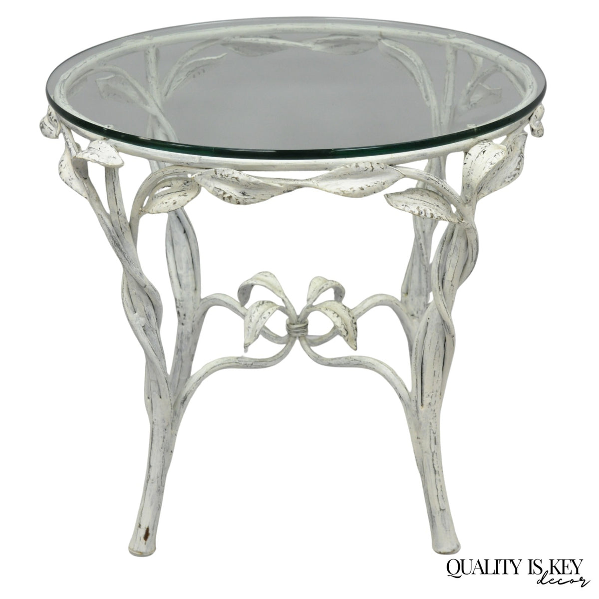 Vintage Italian Hollywood Regency Iron Leafy Scroll Round Occasional Side Table