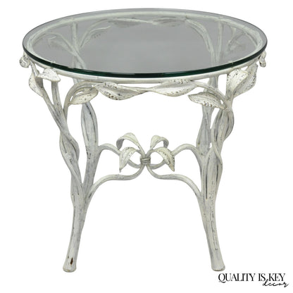 Vintage Italian Hollywood Regency Iron Leafy Scroll Round Occasional Side Table