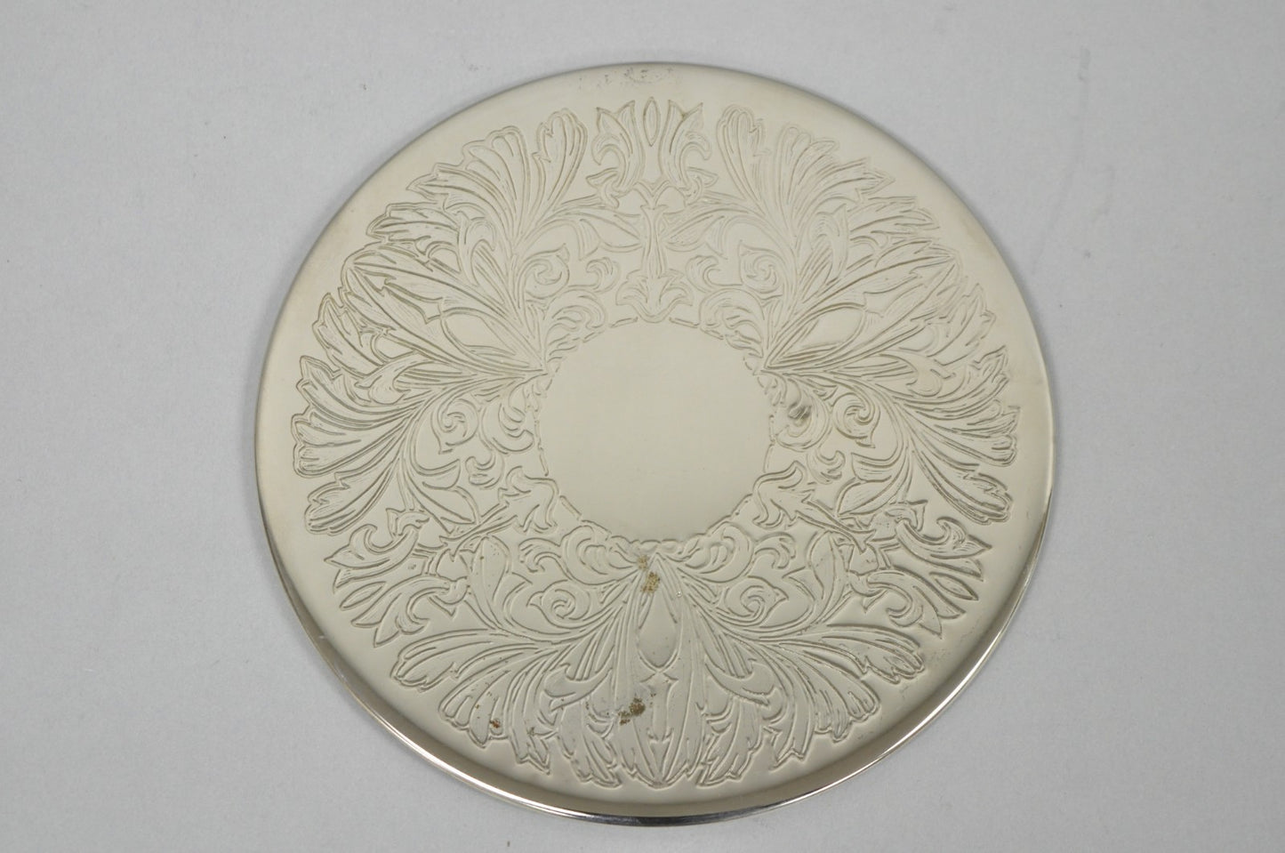 Vintage Mid Century Silver Plated 8" Round Leafy Scroll Design Pot Trivet