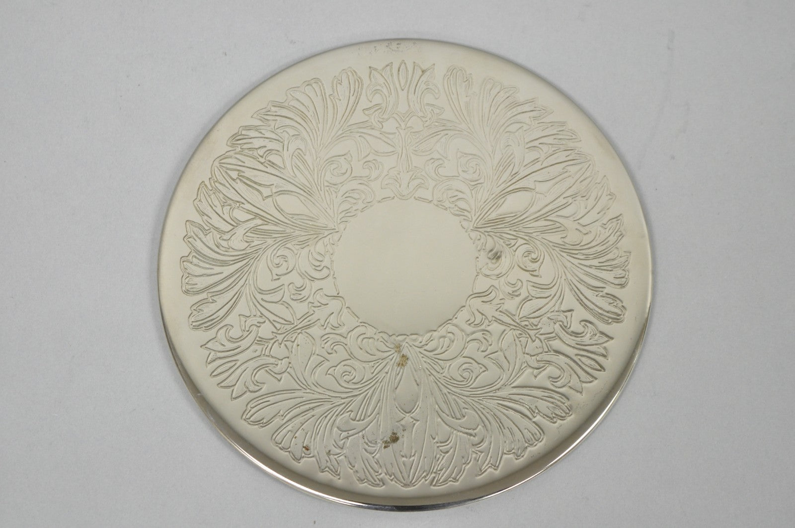 Vintage Mid Century Silver Plated 8" Round Leafy Scroll Design Pot Trivet