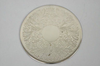Vintage Mid Century Silver Plated 8" Round Leafy Scroll Design Pot Trivet