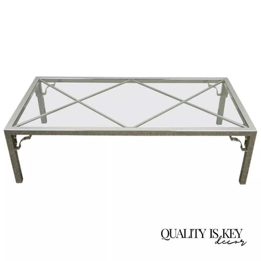 Mid Century Modern Chrome X-Frame Glass Top Hollywood Regency Coffee Table