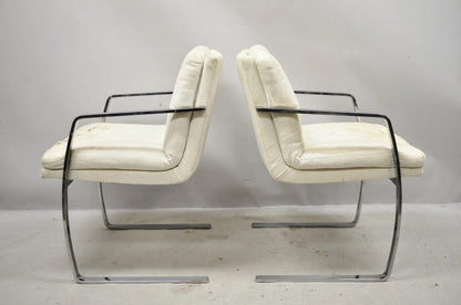 Mid Century Modern BRNO Style Chrome Cantilever Lounge Arm Chairs (C) - a Pair
