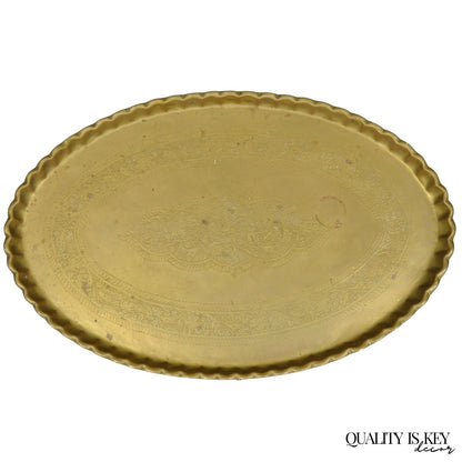 Vintage Moroccan Middle Eastern Solid Brass Large Oval Engraved 35" Tray Top