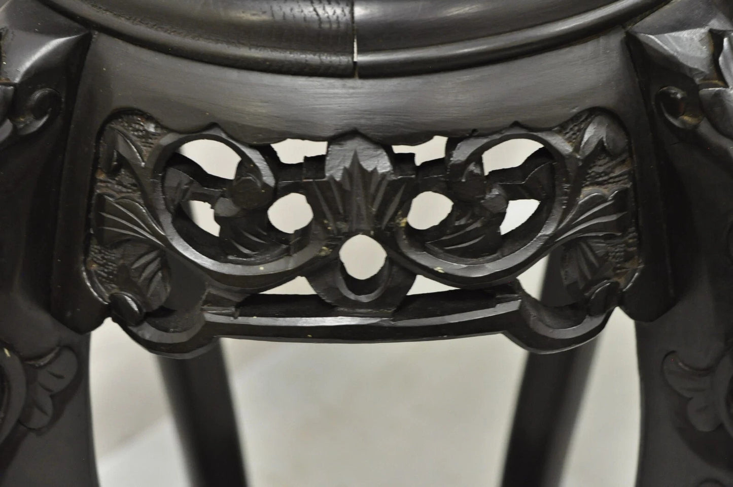 Japanese Carved Wood Black Ebonized 28" Plant Stand Lacquer Top Side Table