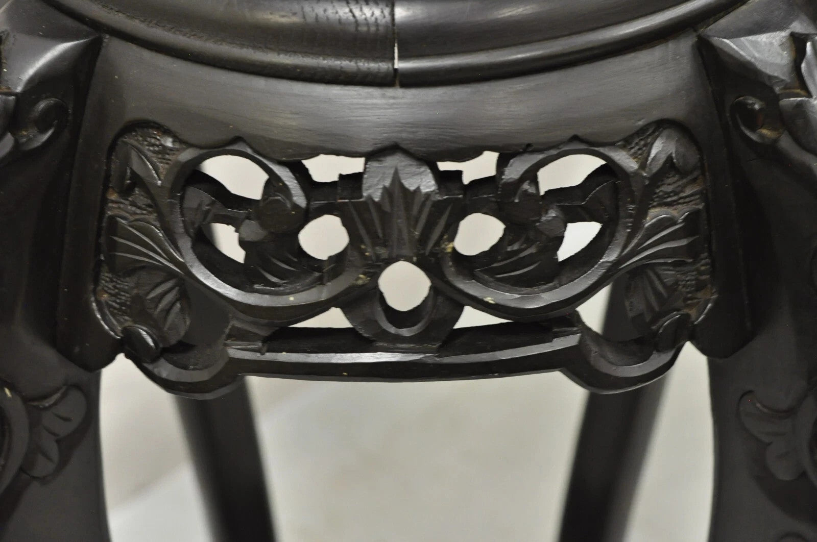 Japanese Carved Wood Black Ebonized 28" Plant Stand Lacquer Top Side Table