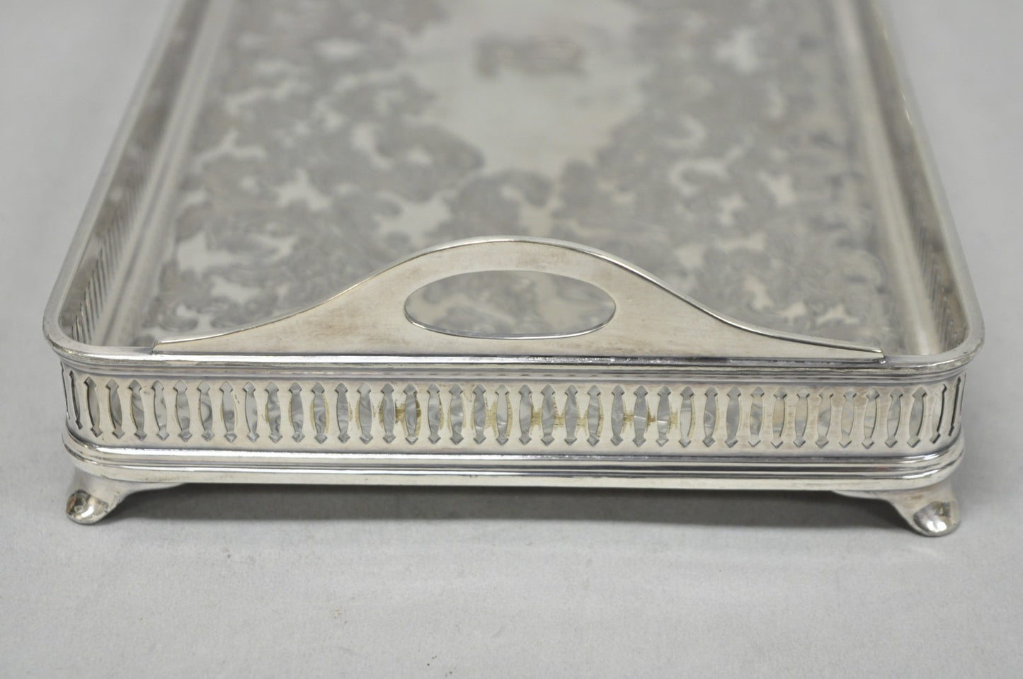 Antique Wilcox Victorian Engraved Narrow Silver Plated Trinket Dish "B" Monogram