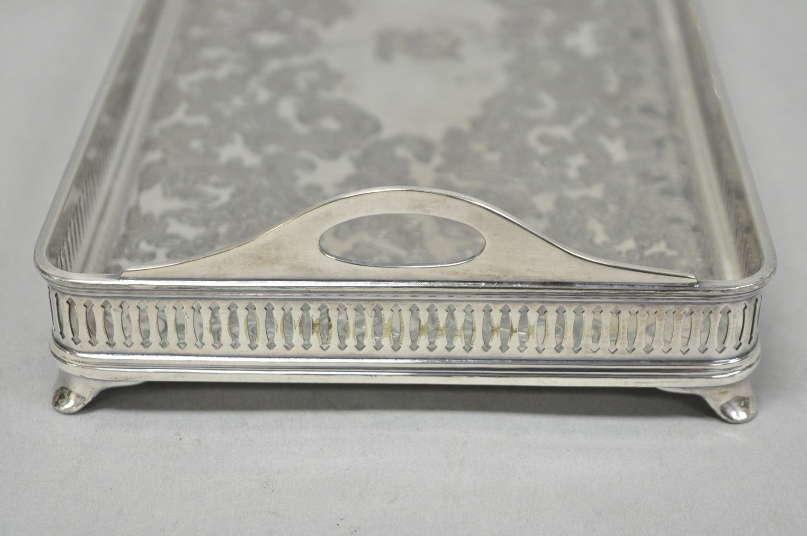 Antique Wilcox Victorian Engraved Narrow Silver Plated Trinket Dish "B" Monogram