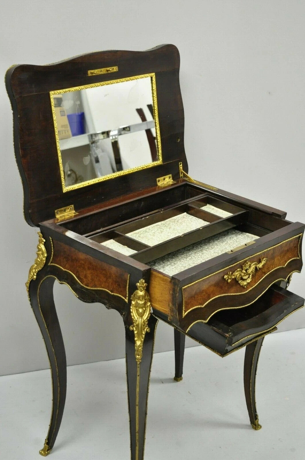 Antique Maison Alphonse Giroux Paris French Louis XV Vanity Table Sewing Stand