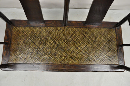 Vintage Chinese Elm Lacquered Cane Double Chairback Hall Bench Settee Sofa