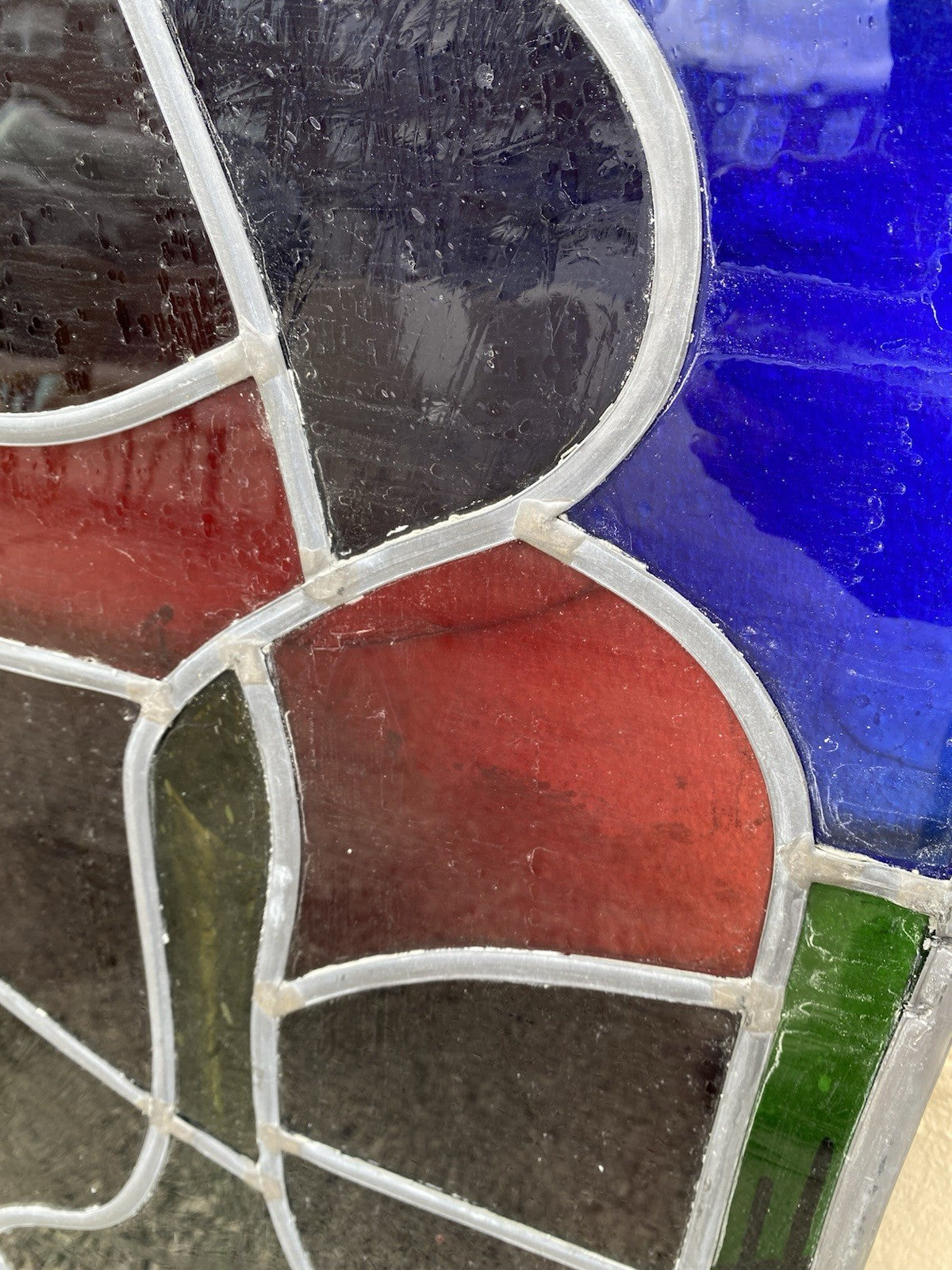 Vintage "Yo" & Door Art Deco Blue & Red Leaded Stained Glass Window 43x15 - 4 Pc