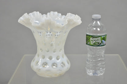 Vintage Fenton White Coin Dot Opalescent Art Glass Ruffle Edge Flower Vase