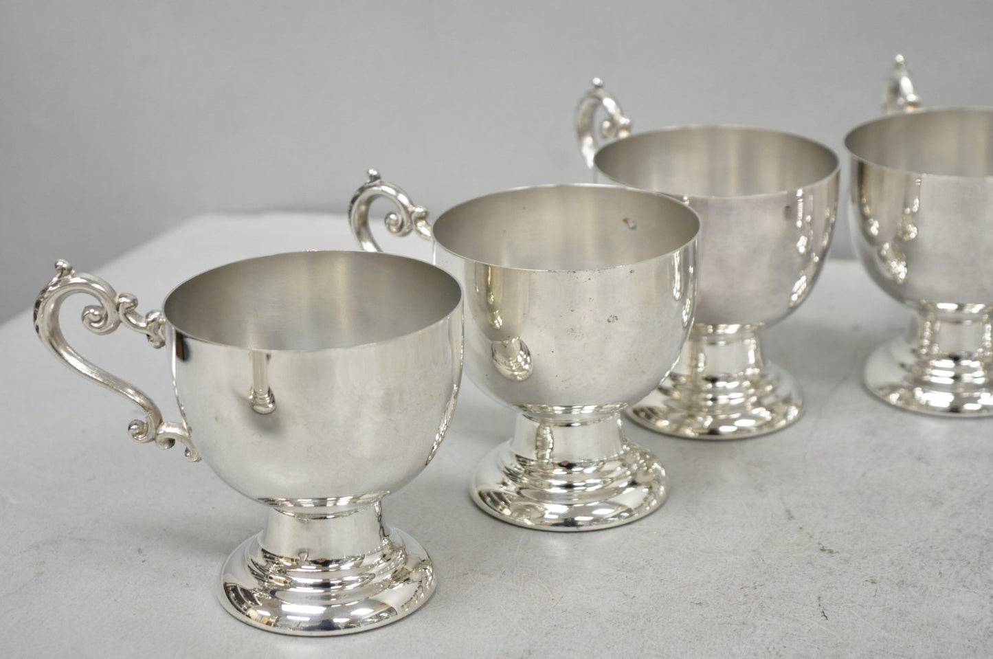 Vintage Large Silver Plated Pedestal Punch Bowl Set w/ 12 Cups - 14 Pc Set