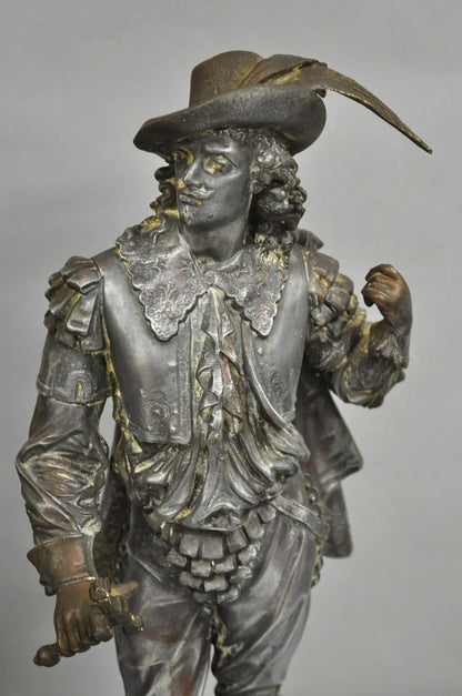 Antique French Renaissance Don Juan & Don Cesar Spelter Metal Sculptures 2 Pcs