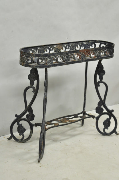 Vintage French Art Nouveau Style Heavy Wrought Iron Garden Planter Plant Stand
