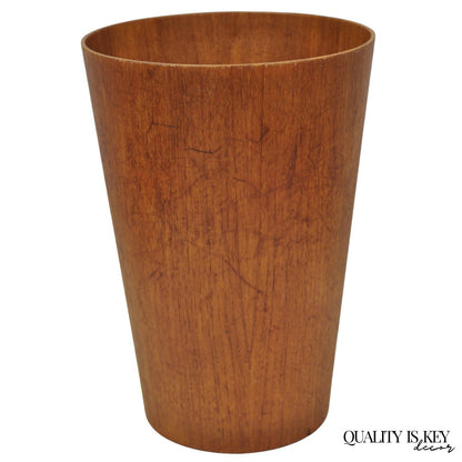 Vintage Mid Century Danish Modern Teak Wood Modernist Wastebasket Trash Can