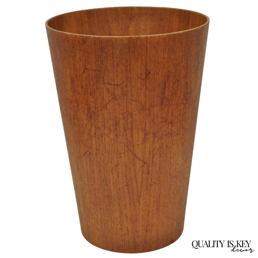 Vintage Mid Century Danish Modern Teak Wood Modernist Wastebasket Trash Can