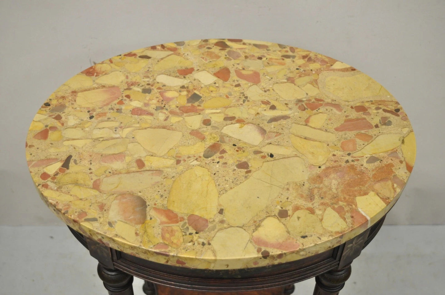 Antique French Louis XVI Style Victorian Oval Marble Top Accent End Side Table