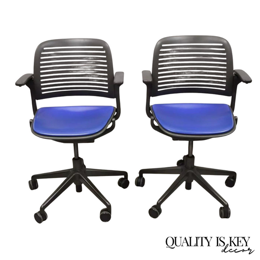 Steelcase 487 Cachet Swivel Office Desk Chair with Blue Seat - a Pair