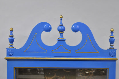 Vintage Chinoiserie Blue Hand Painted Gold Gilt Narrow Bookcase Secretary Desk