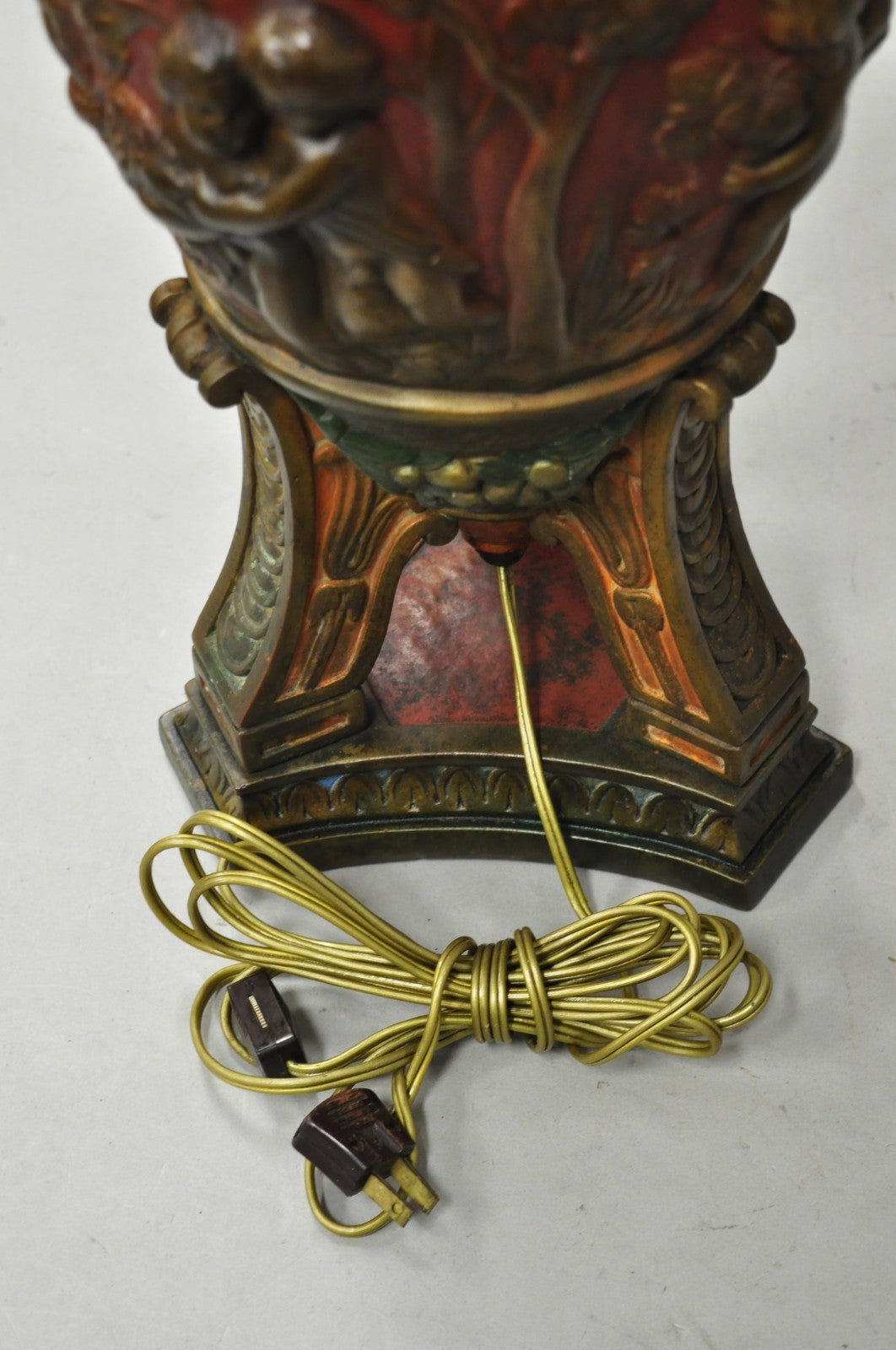 Armor Bronze Co Italian Classical Figural Cherub & Ram Polychrome Urn Table Lamp