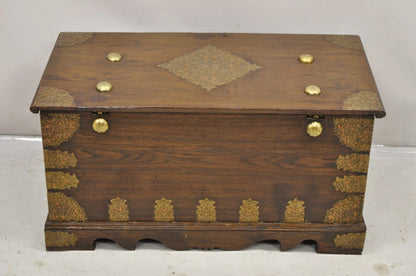 Antique Anglo Indian Oak Wood & Brass Mounted Syrian Coffer Blanket Chest Trunk