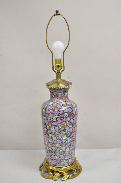 Vintage Japanese Porcelain Ginger Jar Flower Painted Table Lamp w/ Bronze Mounts