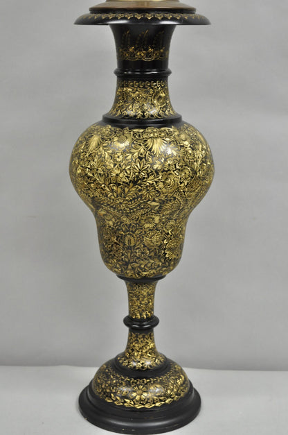 Vintage Syrian Anglo Indian Ornate Floral Etched Brass Tall Table Lamp