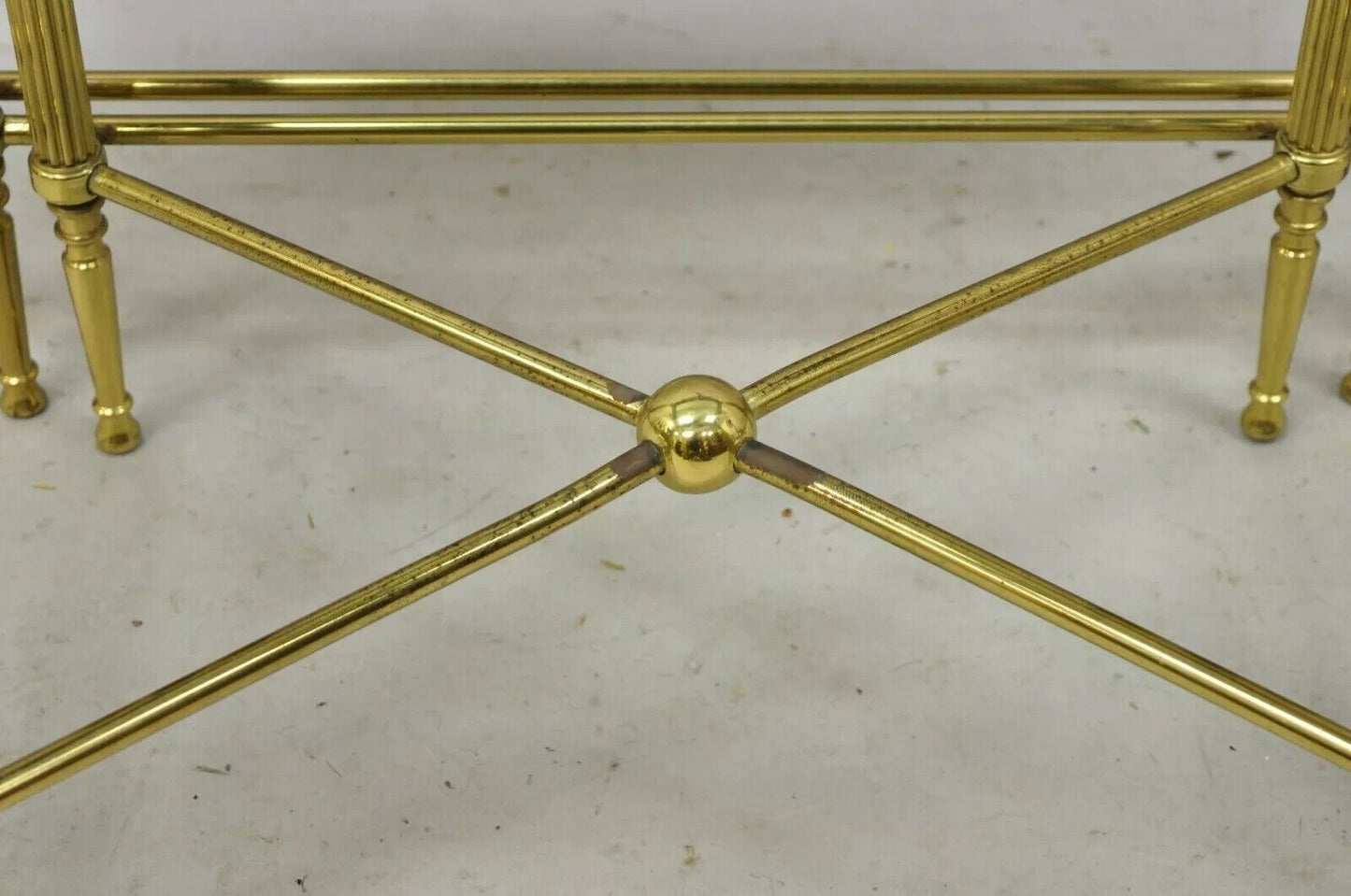 Italian Hollywood Regency Brass Mirror Glass Top Nesting Side Tables - Set 3