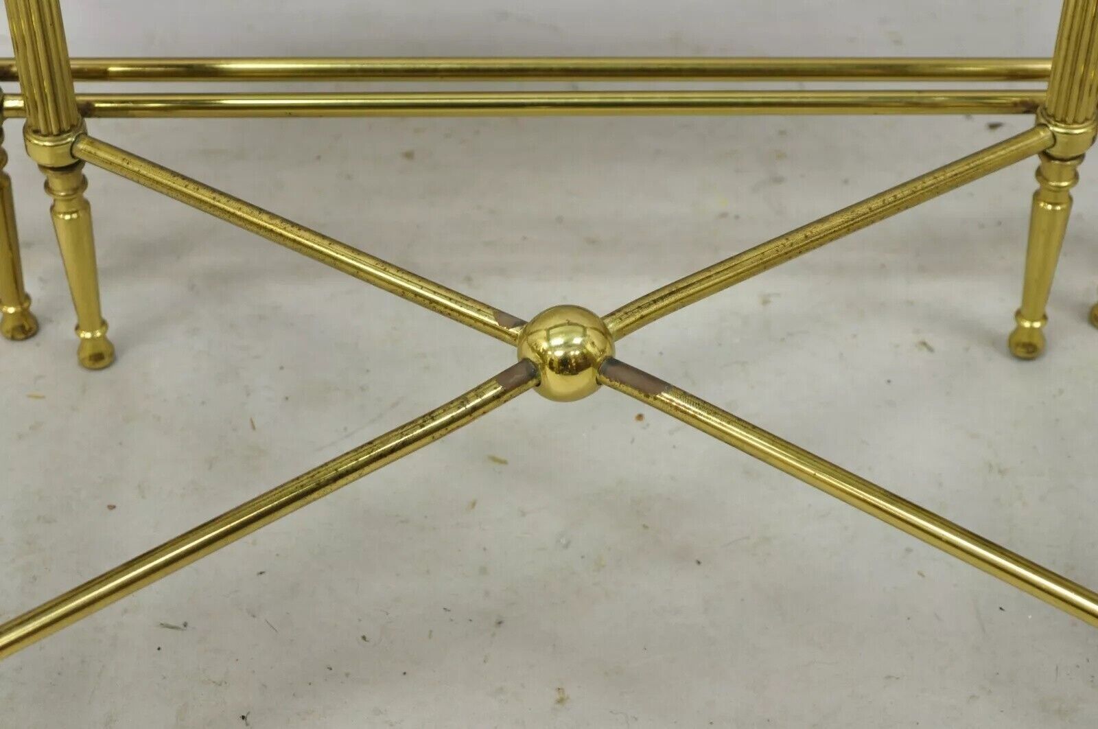 Italian Hollywood Regency Brass Mirror Glass Top Nesting Side Tables - Set 3